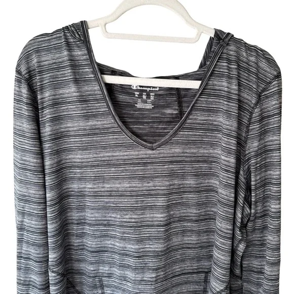 Champion Black and White Grey Performance Striped Hoodie Size XL Activewear - Picture 9 of 12
